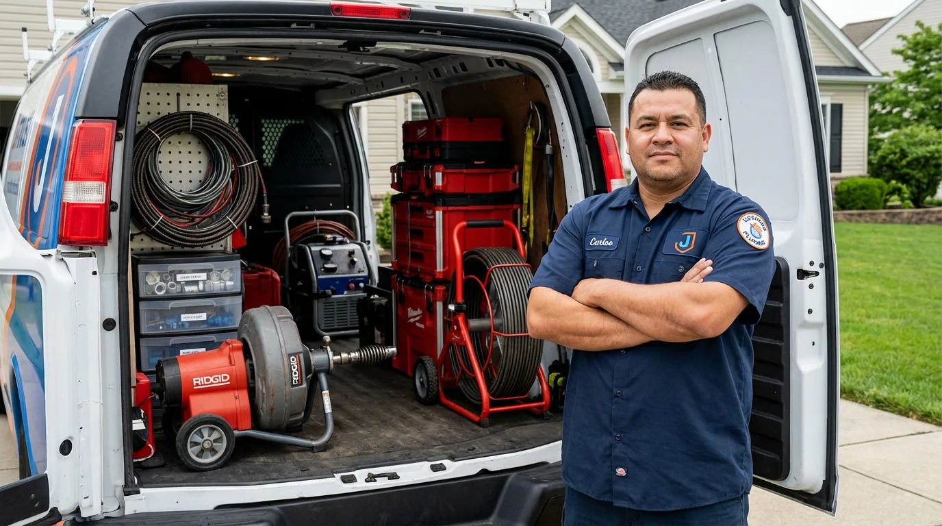 Professional drain cleaning equipment and Johns Plumbing LLC plumber in Traer