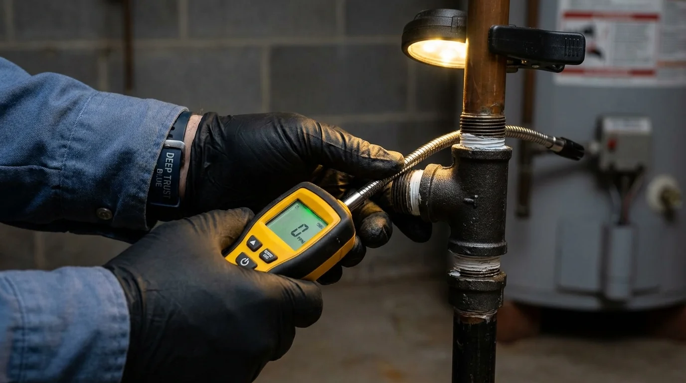 Gas leak detection with electronic sniffer by Johns Plumbing LLC in Traer