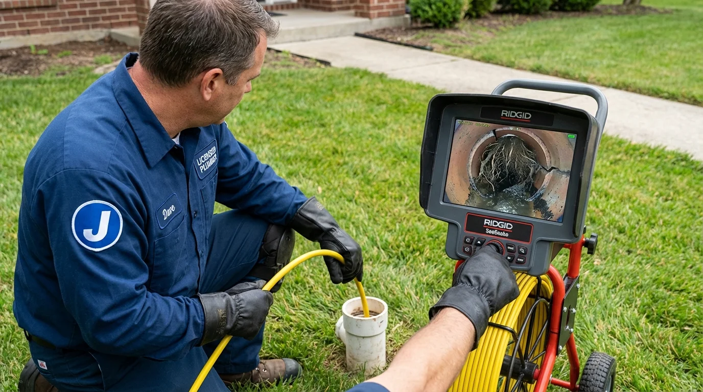 Sewer camera inspection being performed by Johns Plumbing LLC in Traer
