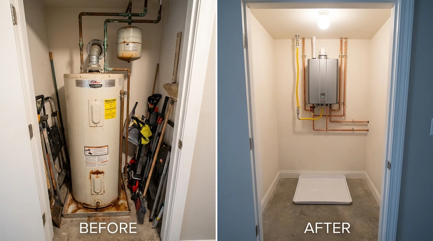 Tank water heater versus wall-mounted tankless unit comparison for Traer, IA homeowners
